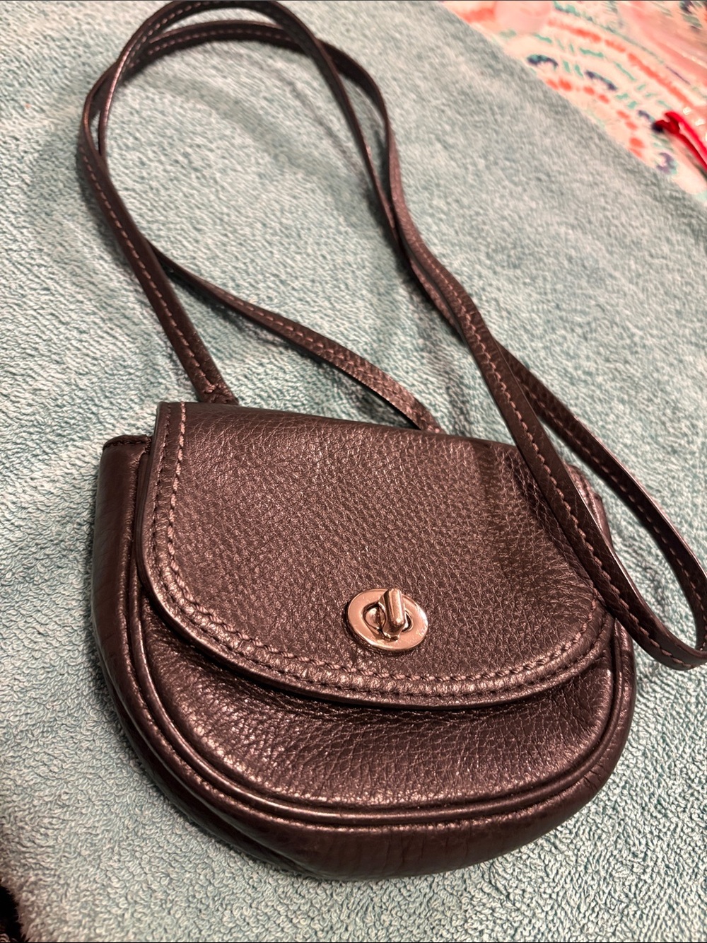 Classic Black Leather Crossbody Bag with Turn-Lock Closure 6 inches across